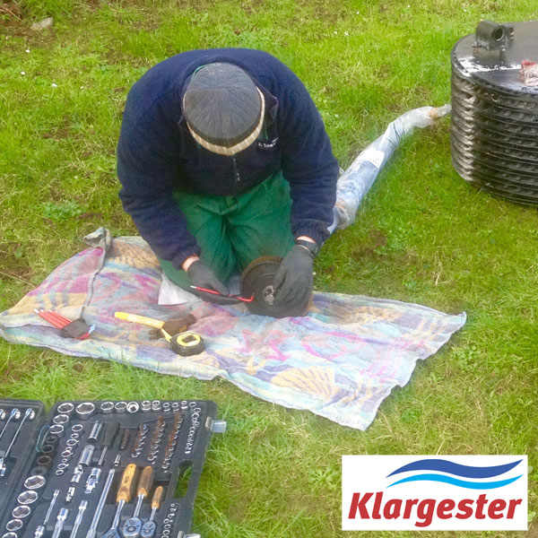 Engineer carrying out repairs to Klargester Biodiscs